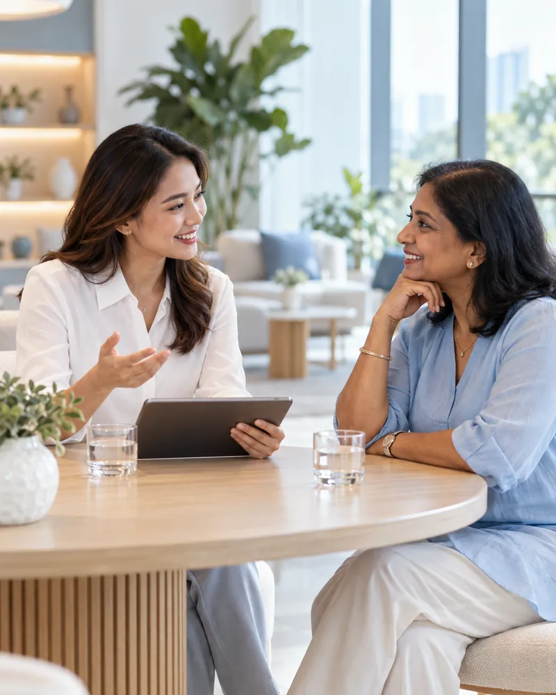 Bio Young wellness advisor having a one-to-one wellness discussion with a customer