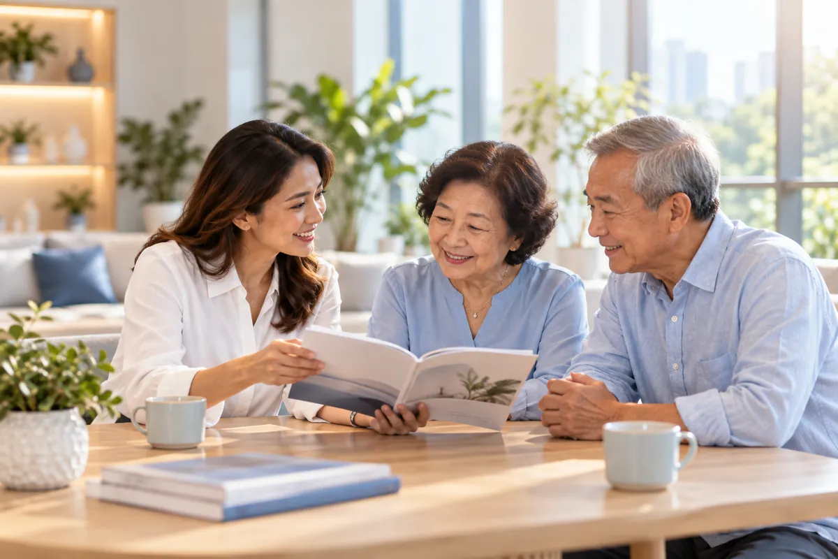 Bio Young consultant guiding an elderly couple through their wellness journey